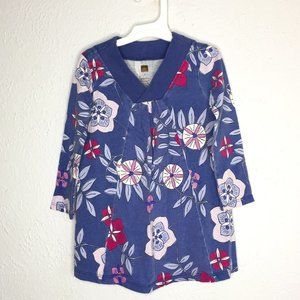 Tea Collection girl's size 2 100% cotton long sleeve dress in blue flower print.